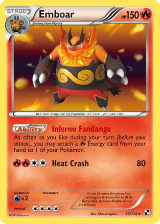 Emboar (20) 020/114 [Black and White]  - Reverse Holofoil